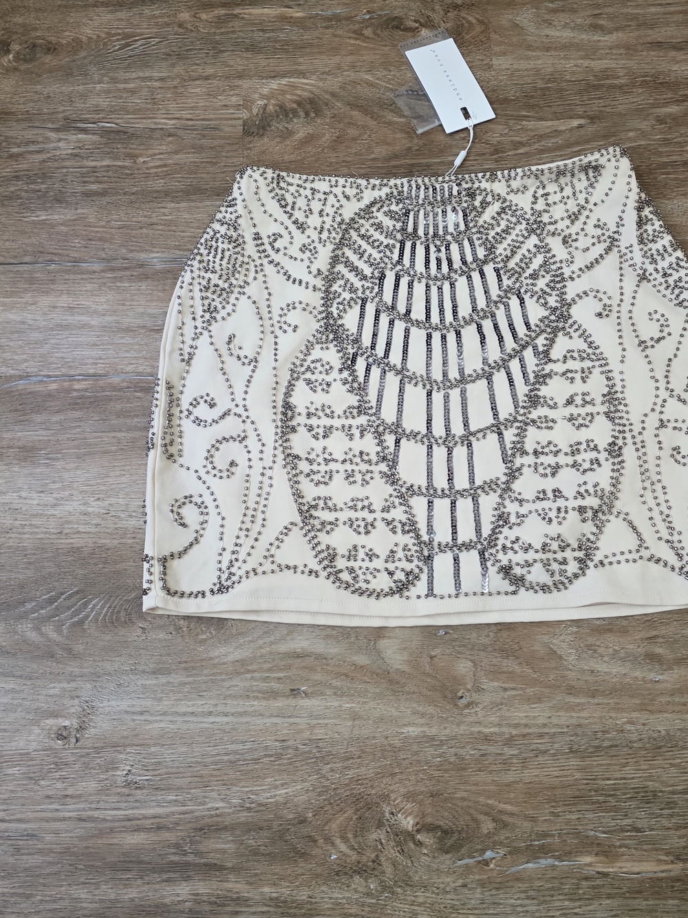 Endless Rose Cream Mini Skirt with Silver Sequins And Bead Embellishment